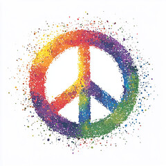 Circular rainbow peace symbol illustration with splatter drops
