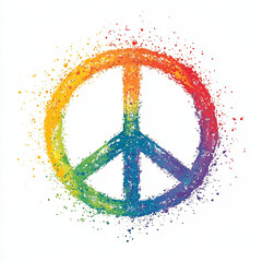 Circular rainbow peace symbol illustration with splatter drops