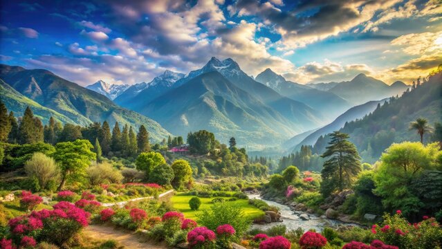 Serene Landscape With Lush Flora And Towering Mountains Showcasing The Natural Beauty Of Kevadia, India, Offering A Tranquil And Awe-Inspiring Vista.