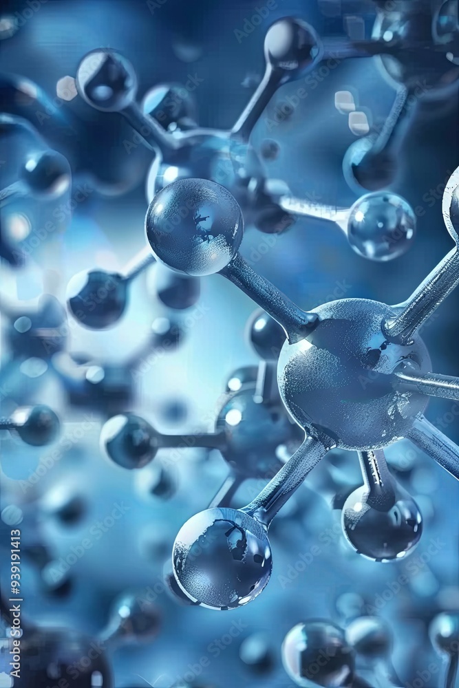 Aufkleber 3d rendering of a molecule with blue background.