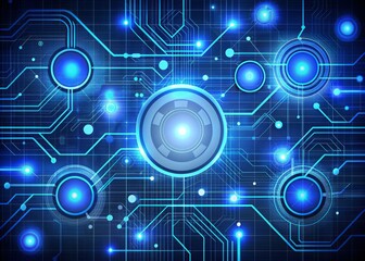 Obraz premium Cybernetic Blueprint: Blue circuitry and circles evoke a futuristic and technological aesthetic.