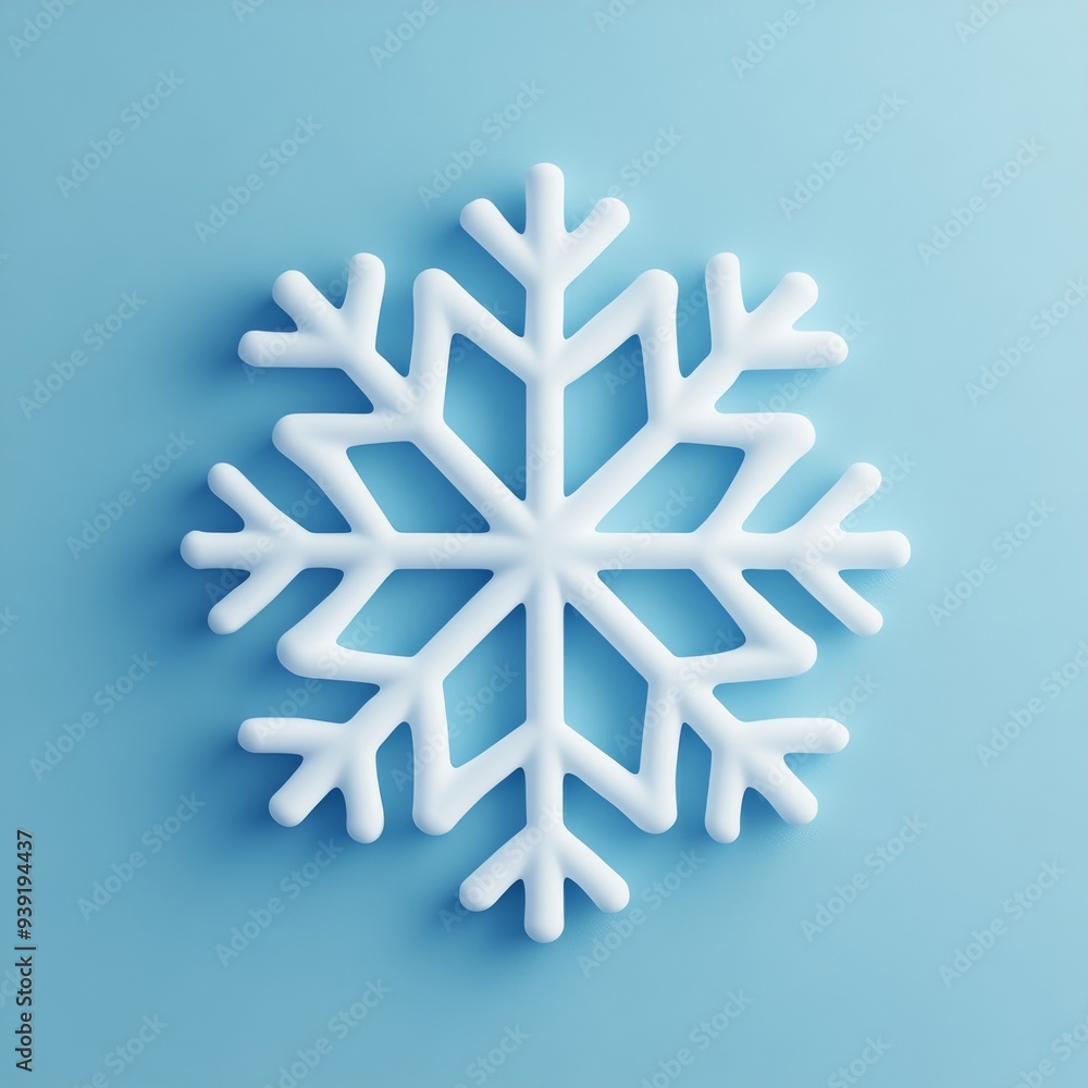 Poster a 3d single icon of a snowflake with intricate details representing cold winter weather designed in 