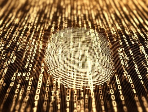 Digital Fingerprint on Binary Code Background Representing Data Privacy and Cybersecurity in the Modern Digital Age