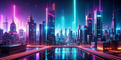Cyberpunk Neon Utopia: Glowing circuitry, fluorescent colors, retro-futuristic skylines