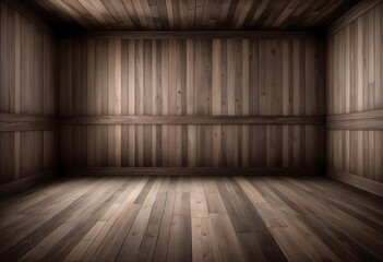Modern Empty Dark Wooden Room with Rich Timber Panels