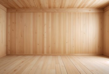 Minimalist Empty Wooden Room Interior with Bright Pine Panels