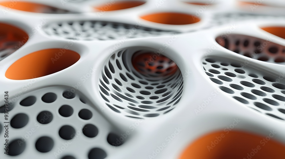 Poster 2. geometric pattern in 3d with floating circles and ceramic textures
