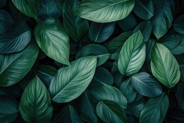 Lush Green Foliage Background of Tropical Leaves