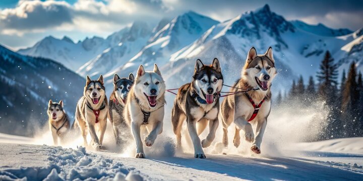 Dramatic Snowy Mountain Sled Dog Race