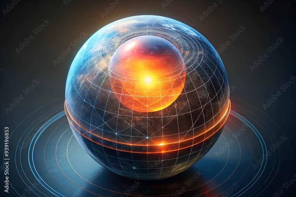 Poster global network sphere: a mesmerizing 3d rendering of a glowing sphere, symbolizing interconnectednes
