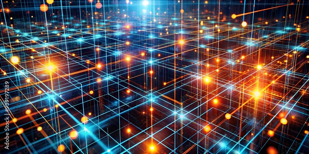 Poster digital network: a mesmerizing abstract visualization of a network of interconnected lines and glowi