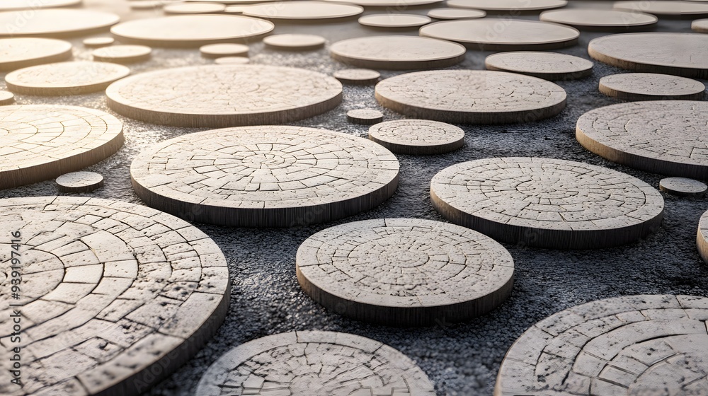 Aufkleber 4. 3d rendered scene with circular ceramic tiles forming a complex geometric pattern