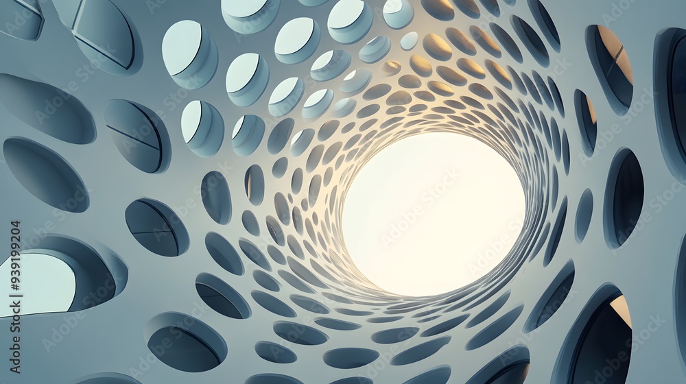 Poster 7. futuristic 3d render combining geometric structures with a textured circle ceramic surface