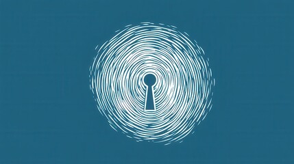 Fingerprint Keyhole Symbolizing Data Privacy and Security in Digital Age - Conceptual Illustration on Blue Background