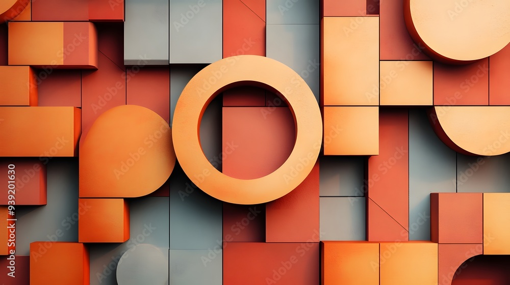 Poster 1. abstract 3d render of interlocking geometric shapes with a circle ceramic background