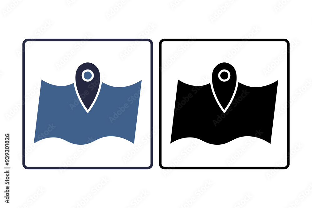 Poster location pin icon. icon related to action plan. suitable for web site, app, user interfaces. solid i