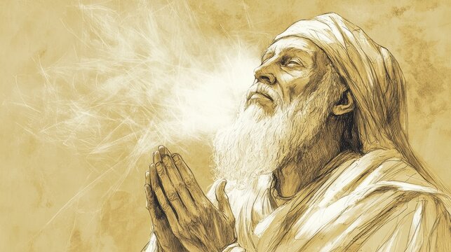 Divine Meditation: A Biblical Illustration of Zechariah Receiving a Vision, Illuminated by a Mystical Light Representing God&rsquo;s Presence