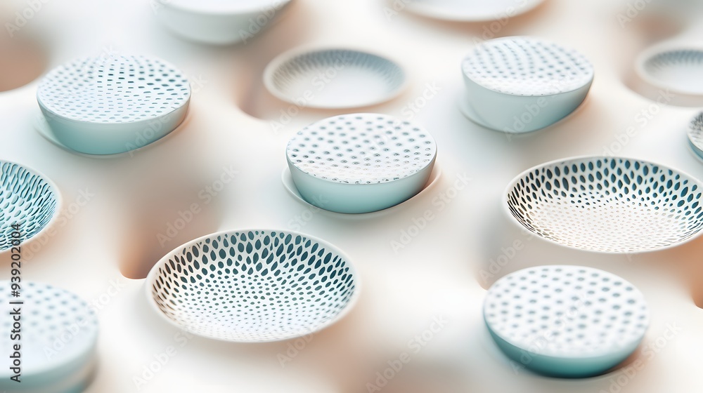 Poster 2. geometric pattern in 3d with floating circles and ceramic textures