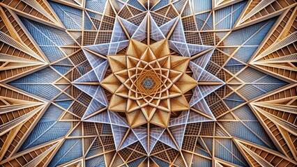 Geometric Harmony: Sharp angles, precise lines, repeating patterns, mathematical precision, minimalist and structured