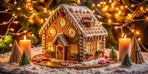 Gingerbread House Extravaganza: Sweet, Inviting, Intricate Details, Warm Lighting, Candy Canes