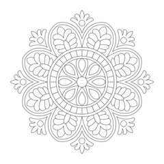 Circle flower of mandala with floral ornament pattern coloring book page, vector file