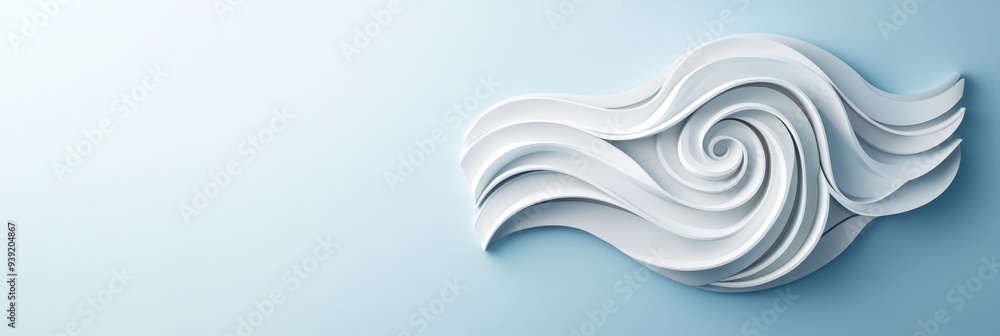 Poster a 3d icon of a wind symbol with swirling lines illustrating breezy weather conditions in a minimalis