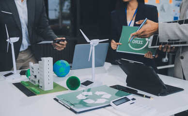 Carbon offset price report CO2 emission. Future growth Net zero waste in ESG ethical SME office...