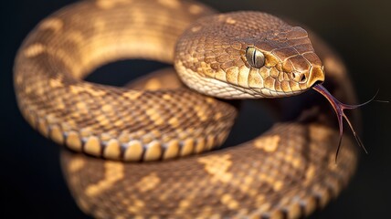 Obraz premium A close-up of a wild snake showcasing its intricate patterns and textures, symbolizing nature's beauty and elegance.