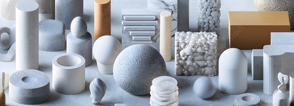 Poster 92. dynamic 3d render of geometric forms with a rich circle ceramic surface