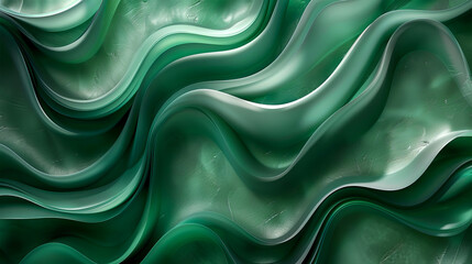 Obraz premium Wavy abstract background in emerald green tones, symbolizing fluidity and elegance in a modern design