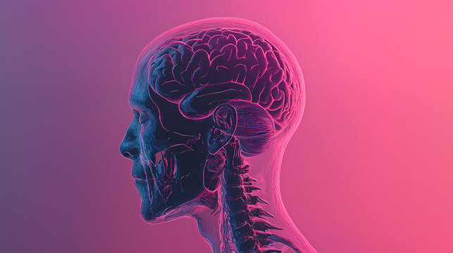 3D Rendering of a Human Head with a Visible Brain