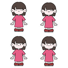 可愛い女の子の喜怒哀楽、全身イラストセット③