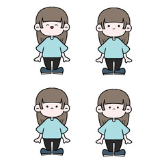 可愛い女の子の喜怒哀楽、全身イラストセット①