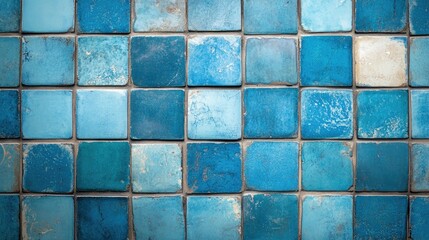 close up blue mosaic wall tiles in modern style. real antique ceramic interior wall tiles. wall tiles background for modern, simple, bold, fresh, soft, antique concept.