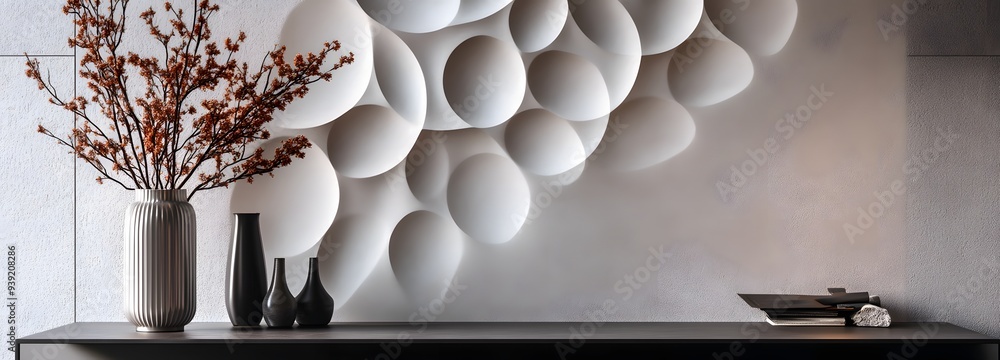 Poster 90. sleek 3d geometric design with a combination of shapes and a textured circle ceramic surface