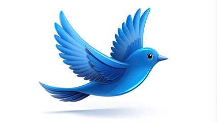 Stylized illustration of a blue bird in flight, forming the shape of a popular social media platform's logo, on a clean white background.