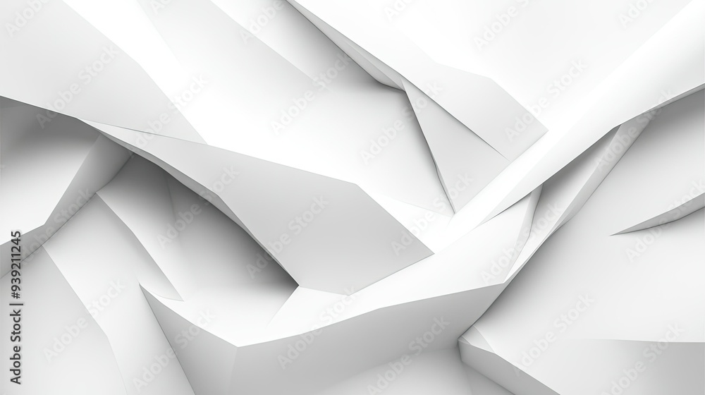 Fototapete White-on-white abstract geometric background with sharp angles and smooth curves, creating a sleek and modern design