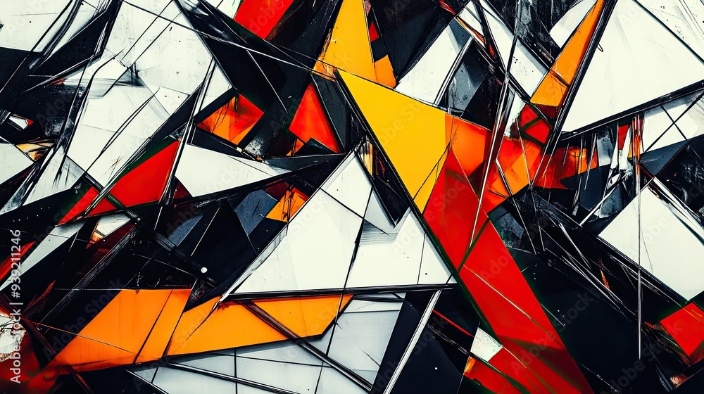 Poster a chaotic yet harmonious collection of angular shapes and lines, forming a complex and visually stim