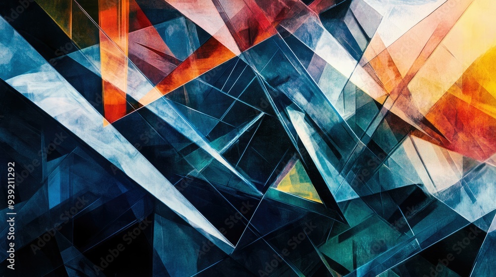 Aufkleber a chaotic yet harmonious collection of angular shapes and lines, forming a complex and visually stim