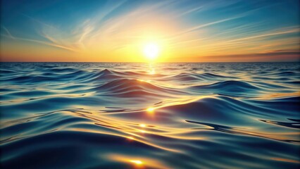Obraz premium Stylized illustration of wavy sea surface with subtle texture, gentle ripples, and soft sunlight reflection, creating a calming and serene visual atmosphere.
