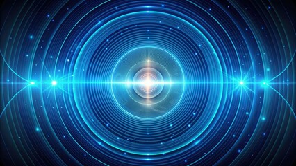 Fototapeta premium Stylized sonar waves radiate from a central point, filling the dark blue background with a mesmerizing pattern of concentric circles and vibrant, glowing trails.