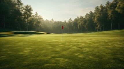 Obraz premium Vast, empty golf course with flag markers on distant greens