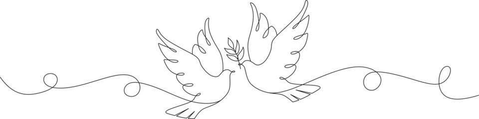 Couple of dove line art vector. Pigeon icon. Doodle vector illustration