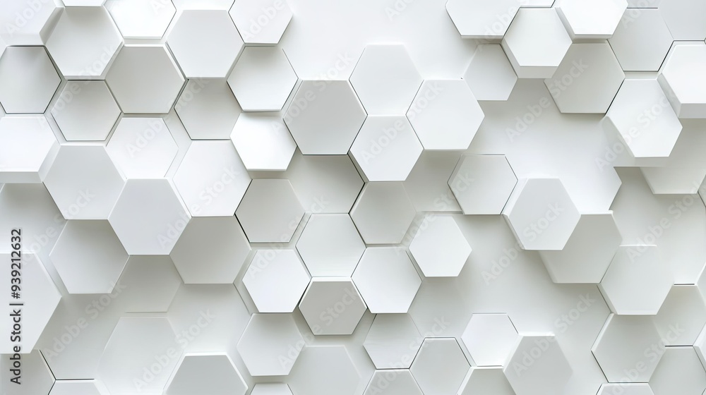 Fototapete a sleek white abstract geometric background featuring interlocking hexagons and subtle shadows, crea