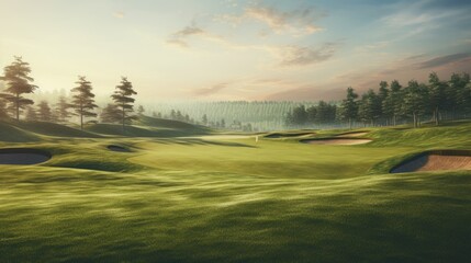 Vast, empty golf course with flag markers on distant greens