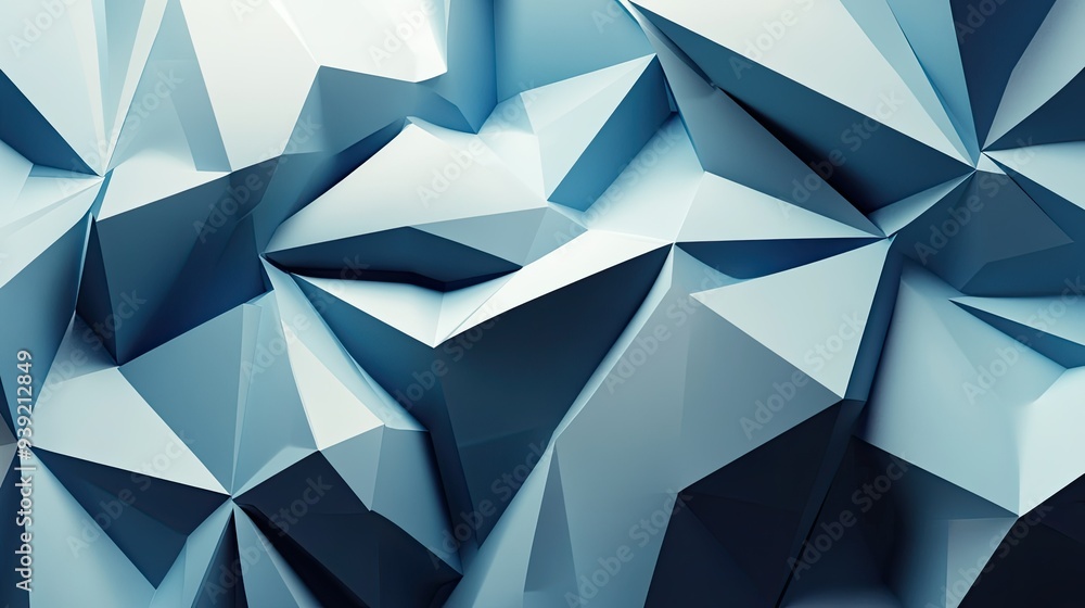 Poster abstract background featuring layered polygons in various sizes and shades, creating a sense of dept