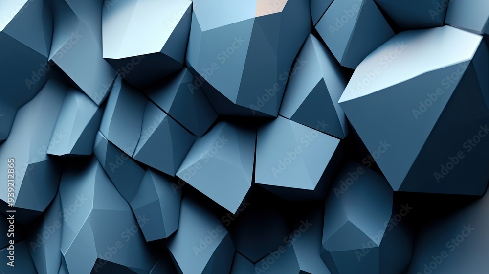 Poster abstract background featuring layered polygons in various sizes and shades, creating a sense of dept