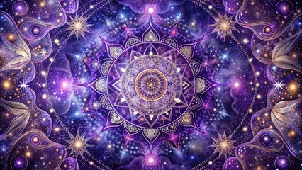 Mystical Cosmic Tapestry: Enchanted, Starlit, Fluid, Deep Purple, Celestial