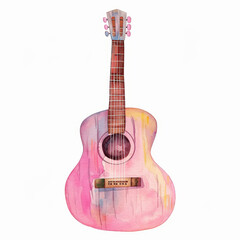 Obraz premium Watercolor Pink Acoustic Guitar Artistic Illustration of Musical Instrument