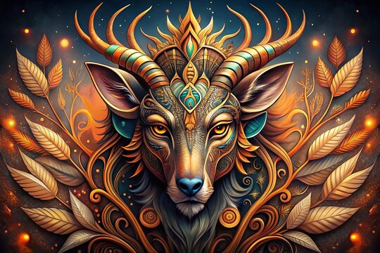 Mystical Animal Spirit - Mood: Spiritual, powerful; Style: Tribal; Technical: Animalistic, stylized; Color: Earthy, warm; Concept: Animal spirit with a mystical aura